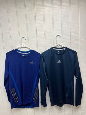 Adidas Running Men’s Small Bundle of 2 LS Activewear Shirts Royal/Navy Blue